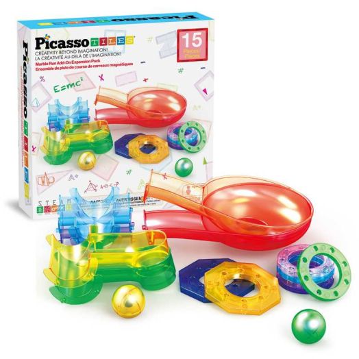 PicassoTiles Marble Run Add-On Accessories for Race Track Expansion, Magnetic Tiles STEM Building Blocks Toy for Kids