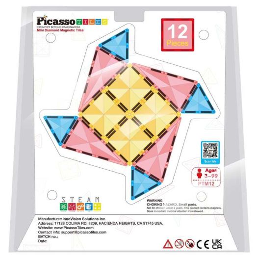 PicassoTiles Mini Magnetic Tiles for Kids, 12PCS STEM Construction Building Blocks Travel Toy Set
