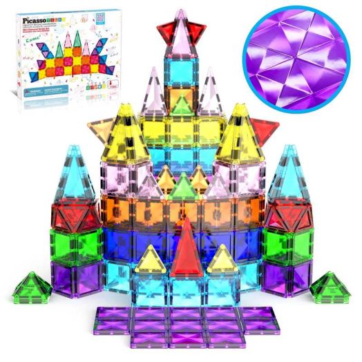 PicassoTiles Mini Magnetic Tiles for Kids, 40PCS STEM Construction Building Blocks Travel Toy Set