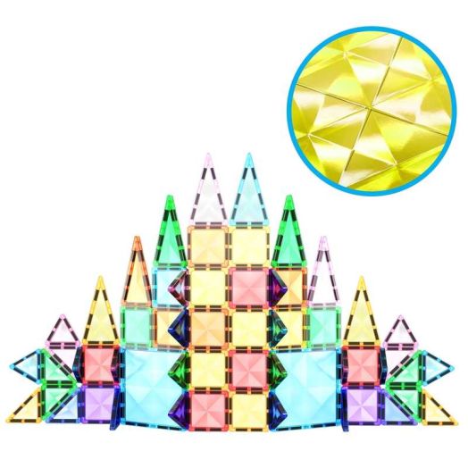 PicassoTiles Mini Magnetic Tiles for Kids, 60PCS STEM Construction Building Blocks Travel Toy Set