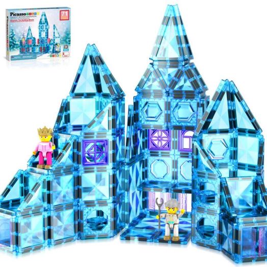 PicassoTiles Mini Magnetic Tiles for Kids, 71PCS STEM Construction Building Blocks Travel Toy Set