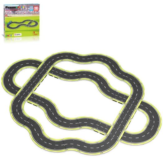 PicassoTiles Race Track Highway Magnetic Tiles Set for Kids, STEM Building Blocks, Educational Toy, Creative Construction Playset
