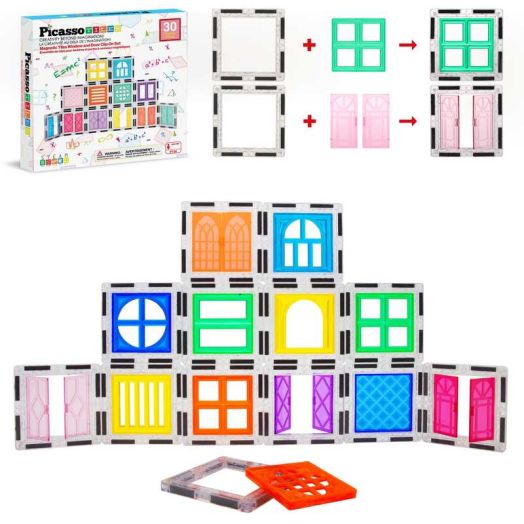 PicassoTiles Window & Door Clip-On Magnetic Blocks Construction Toy Set