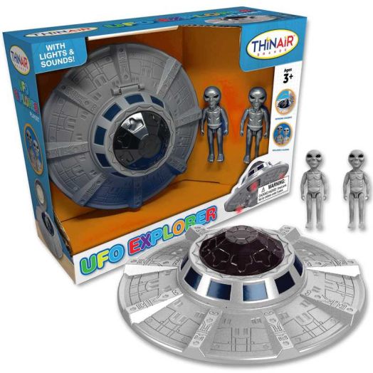 Playful Minds: UFO Explorer - Lights & Sounds ET Outer Space Toy Set, Flying Saucer Ship w/ Alien Cockpit, 2 Martian Figures, Play & Explore, Kids 3+