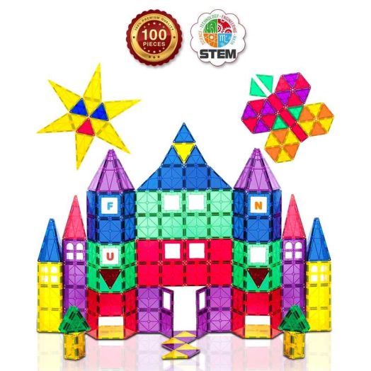 Magnetic tiles 100-Piece Clear Colors Set - The Original, Award-Winning Magnetic Building Tiles - Creativity and Educational