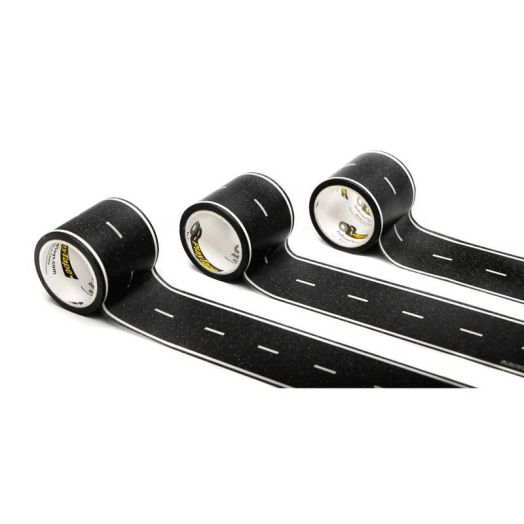 PlayTape Black Reusable Road Tape for Kids' Toy Cars and Vehicles, 3-Pack of 30 ft x 2 inch Rolls