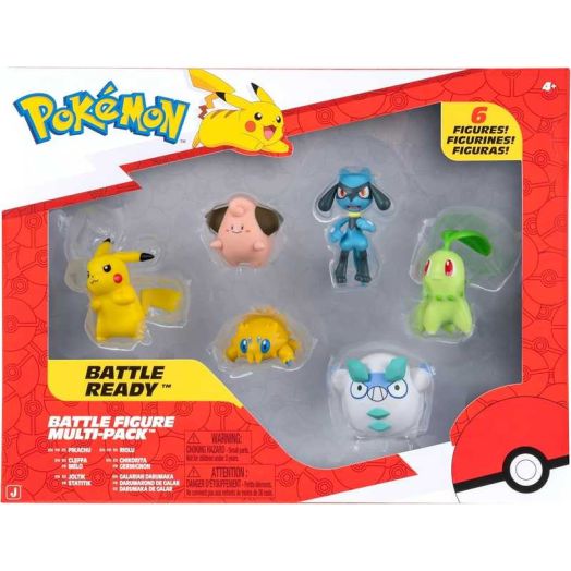 Pokémon Battle Figure 6 Pack - Features 2-Inch Pikachu, Joltik, Galarian Darumaka, Riolu, Chikorita and Cleffa Battle Figures