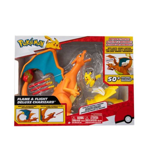 Pokemon Charizard Deluxe Feature Figure - Includes 6-inch Interactive Charizard Figure plus 2-inch Pikachu Figure with Figure Launcher