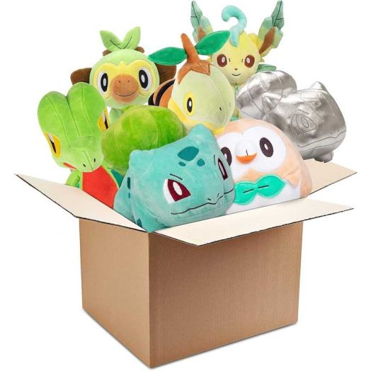 Pokemon Grass Type 8" Plush Assorted Blind Box, 3-Pack - Receive 3 Randomly Selected Characters & Rare Silver Starters - Surprise Stuffed Animal Toy Figures - Easter Gift for Kids, Boys, Girls 2+
