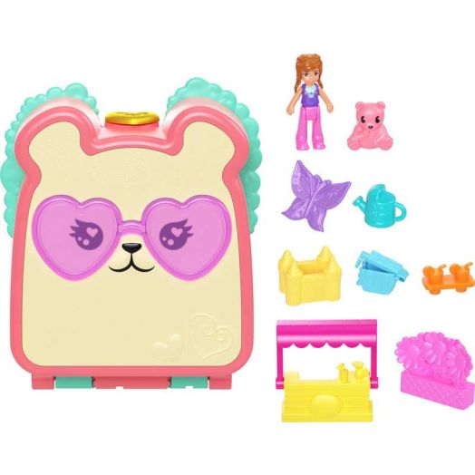 Polly Pocket Cutie Bear Picnic Mini Playset with 1 Micro Doll & 8 Accessories Including Pet, Food Theme