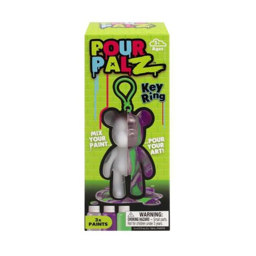 Pour Palz Paint Bear Keyring 3.2", Green, DIY Paint & Craft Kid for Kids, 5+ Years