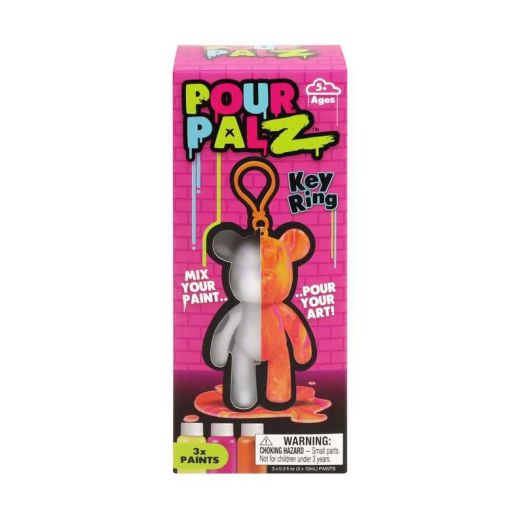 Pour Palz Paint Bear Keyring 3.2", Pink, DIY Paint & Craft Kid for Kids, 5+ Years