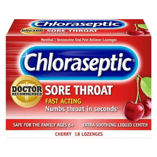 Chloraseptic Sore Throat Relief Cherry Flavor Lozenges, Box of 18