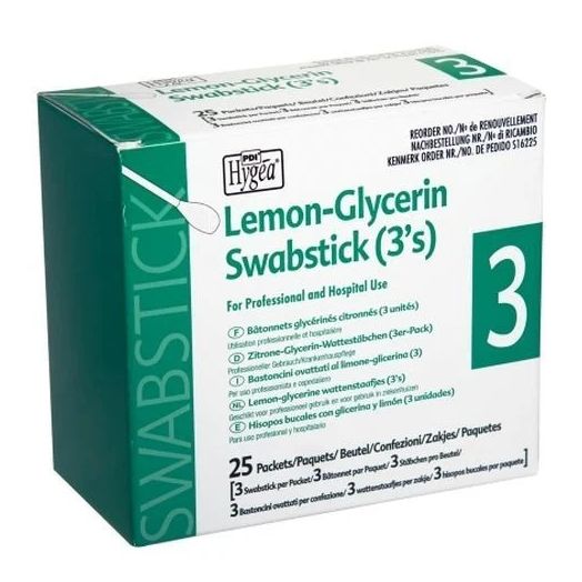 Professional Disposables Hygea Lemon-Glycerin Oral Care Swabstick, Foam Tip Box of 25