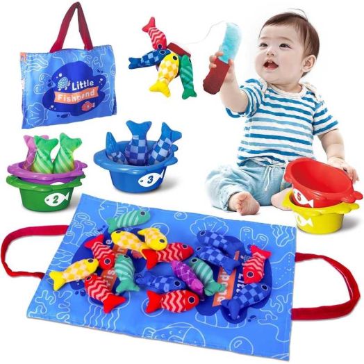 Qcwqmyl Montessori Baby Toys for 1-3 Year Old Child-22 Pcs Cloth Fishing Sensory Toys 6 months+