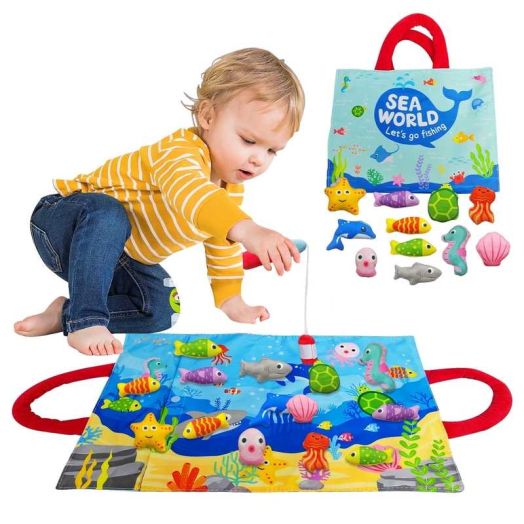 Qcwqmyl Toddler Montessori Toys for 6 months+ Child Sensory Toys 15pcs Cloth Fishing Game