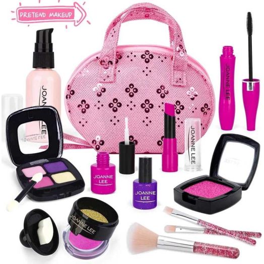 QiShi Girls Toys - Perfect Play Kit for Teens, Pink Kids Toys for 3-8 Year Old Girls, Kids Makeup Kit for Girl with Cosmetic Bag