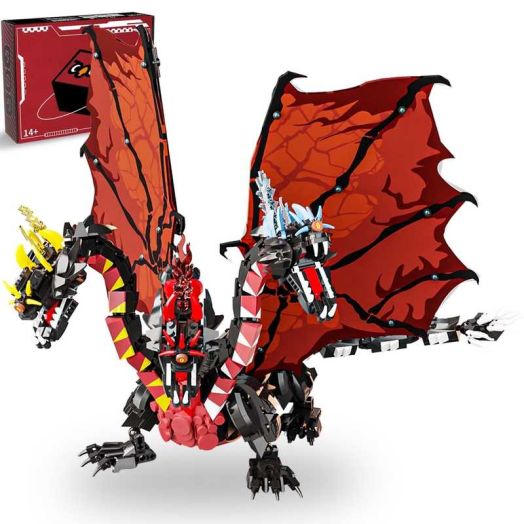 QOQ Fire Dragon Model Building Kit (994 Pcs) - Realistic Scales/Claws,ABS, Movable Wings, Great Gift & Interior Decoration for Fans