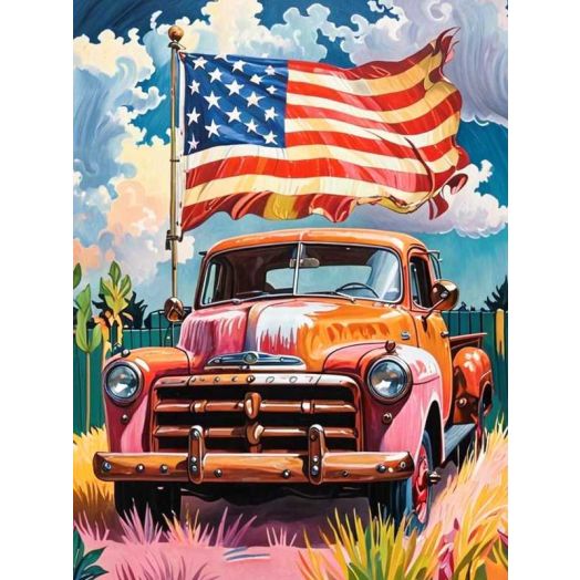 5D Diamond Painting Kits for Adults Truck,Relaxing Gem Painting Craft for Beginners,Home Wall Decor,Gift Idea 12x16 inch(Flag)