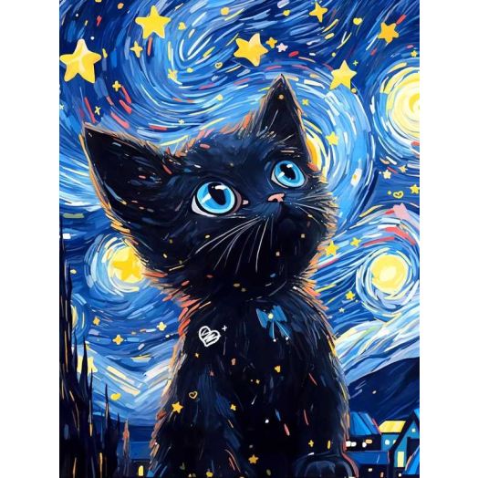 QUITEDEW 5D Diamond Painting Kits for Adults,Starry Sky Cat Picture,Full Round Drill Craft Set Gift,Home Decoration12x16 inch