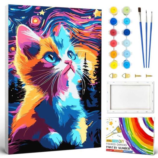 QUITEDEW Cat Paint by Numbers Kit for Adults,Oil Painting Kits with Brushes and Acrylic,Perfect for Home Wall Decor(8x12Inch)