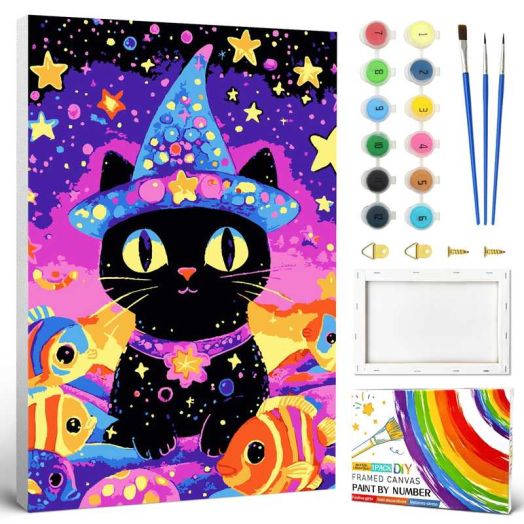 QUITEDEW Cat Paint by Numbers Kits for Adults,Art by Numbers for Gifts Home Wall Decor on Canvas with Frame 8x12 Inch
