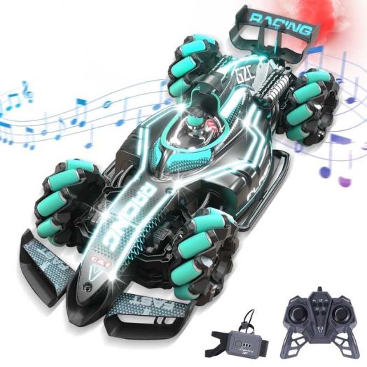 Quntis 1/12 Hand Controlled Remote Control Car, 2.4GHz RC Stunt Car, Gesture Sensing RC Car with Spray Lights & Music, 360° Drift Hand Controlled RC Car, Blue
