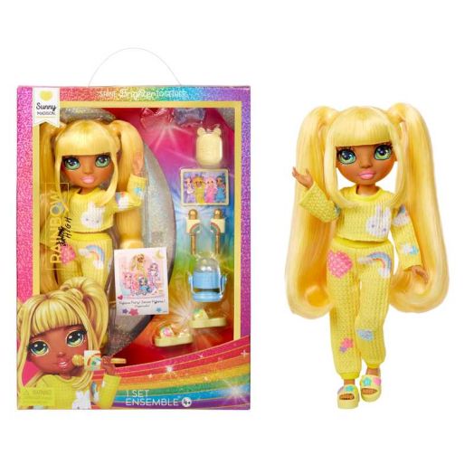 Rainbow High Jr High PJ Party Sunny, Yellow 9" Posable Doll, Ages 4-12