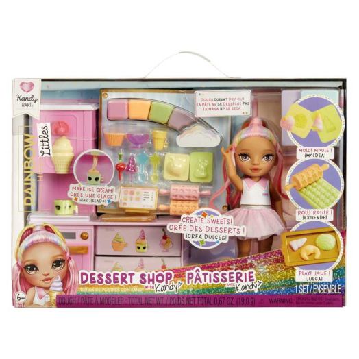 Rainbow High Littles Dessert Shop Playset + Small Doll (Pink 5.5"), Make Ice Cream, Sweets, Kids 4+