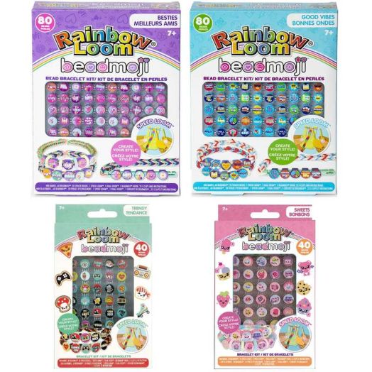 Rainbow Loom: Beadmoji 4 Pack Bundle: Besties, Good Vibes, Sweets, Trendy - 4 Rubber Band DIY Charm Bracelet Kits, Speed Loom, Design & Create, Age 7+