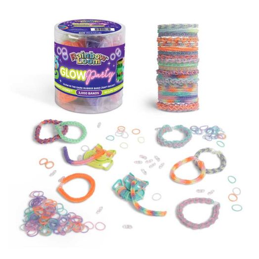 Rainbow Loom Glow Party Bucket Bracelet Making Kit, Glow-in-the-Dark Rubber Band Craft Bucket