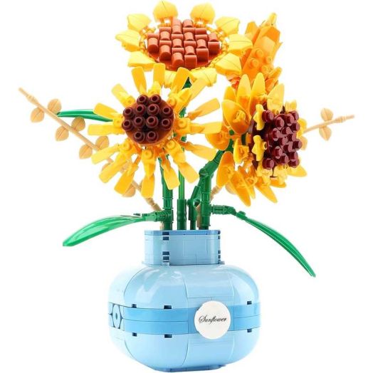 Remocguys Sunflower Bouquet Building Set with Vase Mini Not Compatible with Lego Flowers Home Decor Gift for Adults 559 Pcs