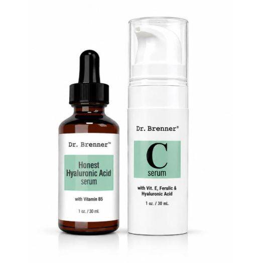 Vitamin C Serum 20% Pure L-Ascorbic Acid, Ferulic Acid, Vitamin E and HA and Hyaluronic Acid Serum with Vitamin B5 for Face and Eyes Natural Anti Aging Anti Wrinkle Set of 2 by Dr. Brenner