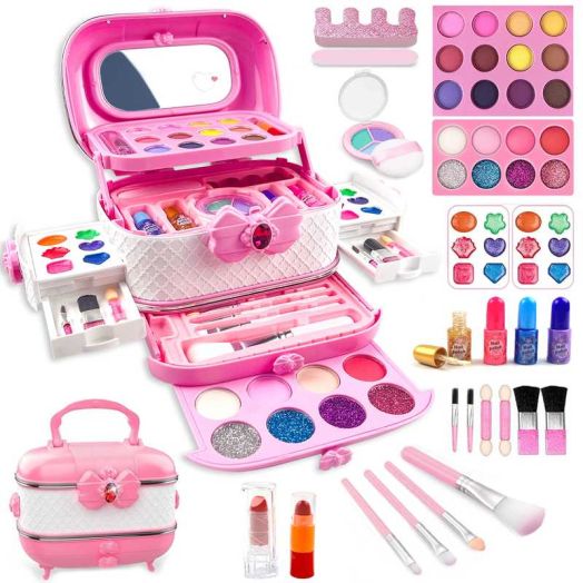 Richgv Girls Makeup Toys Kit, 57 Pcs Pretend Play Makeup Toys for Kids with Real Cosmetic, Kids Makeup Set Toys for Girls 3-6 Year Christmas Birthday Gifts