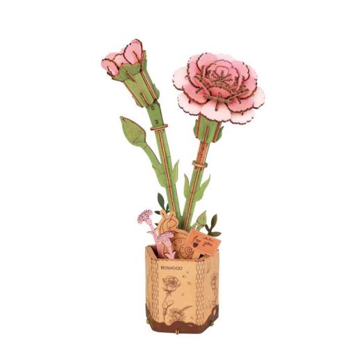 ROKR 3D Wooden Puzzle Pink Carnation DIY Model Building Kits Artifical Flower Toys for Girls Adults for Thanksgiving & Mother's Day & Valentine's Day & Birthday Gifts