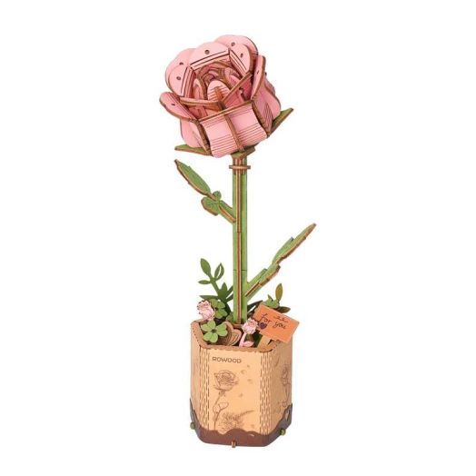 ROKR 3D Wooden Puzzle Pink Rose DIY Model Building Kits Artifical Flower Toys for Girls Adults for Thanksgiving & Mother's Day & Valentine's Day & Birthday Gifts