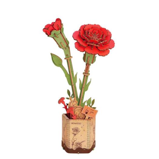 ROKR 3D Wooden Puzzle Red Carnation DIY Model Building Kits Artifical Flower Toys for Girls Adults for Thanksgiving & Mother's Day & Valentine's Day & Birthday Gifts
