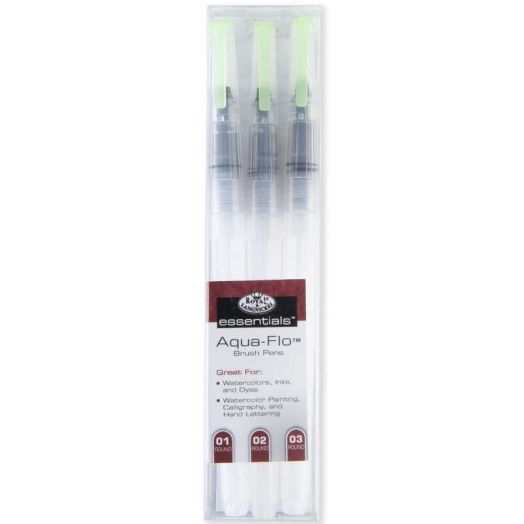 Royal & Langnickel - Essentials Aqua-Flo Clear Plastic Refillable Round Paint Brush Pens, 3pc