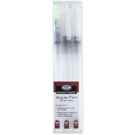 Royal & Langnickel - Essentials Aqua-Flo Clear Plastic Refillable Flat Paint Brush Pens, 3pc