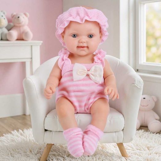 RSG Small Baby Doll 7 Inch - Soft Vinyl Full Body Caucasian Doll with Pink Outfit, Hat, Socks & Feeding Bottle | Gift for Kids Ages 1+