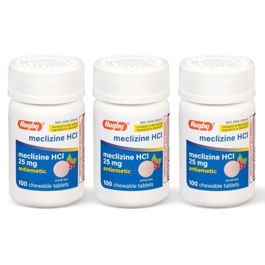 Meclizine Chewable Tablets - 25mg - Model 85207 - (3 Bottles of 100)