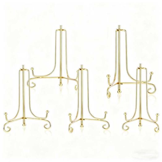 RYLZX 5Pack Plate Stands For Display Plate Holder 6 '',Picture Frame Stand of Metal Frame and Artworks Small Easel for Book Tabletop Art Picture Photo Platter Golden