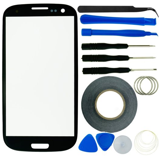 Samsung Galaxy S3 Screen Replacement Kit including 1 Replacement Screen for Samsung Galaxy S3 9300 / 1 Pair of Tweezers / 1 Roll of Adhesive Tape / 1