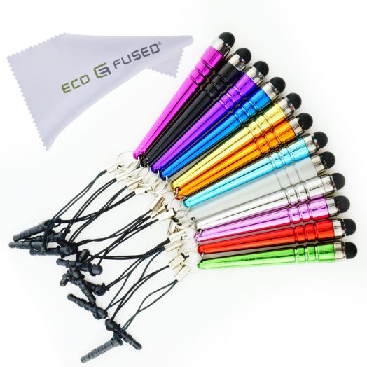 Stylus Pen Bundle - 12 Short Stylus Pens with Anti-Dust Plug Attachments Compatible with All Capacitive Touchscreen Devices including iPad, iPhone, i