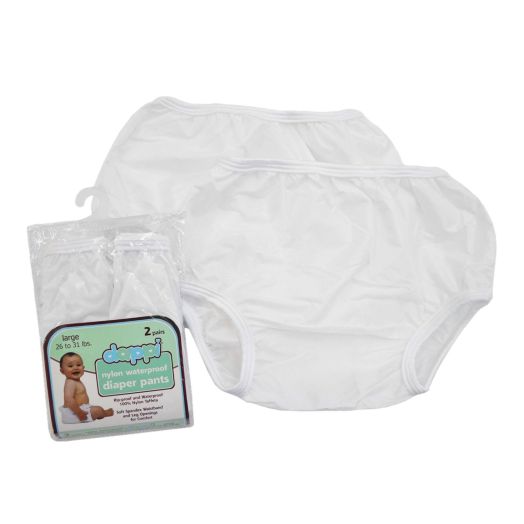 Dappi Waterproof 100% Nylon Diaper Pants, 2 Pack, White, Large