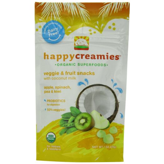 Happy Creamies Organic Veggie and Fruit Snacks with Coconut Milk - Apple Spinach Pea and Kiwi - 1 oz (Pack of 8)