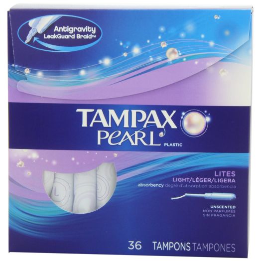 Tampax Pearl Plastic Unscented Tampons, Lites/Light Absorbency, 36 Count (Pack of 2)