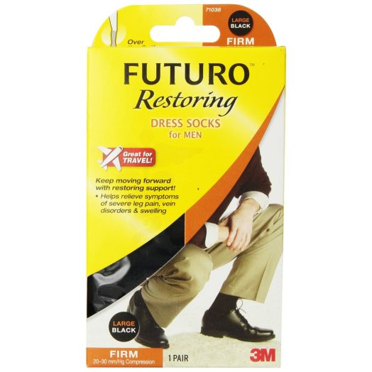 Futuro Restoring Dress Socks for Men, Black, Large, Firm (20-30 mm/Hg)