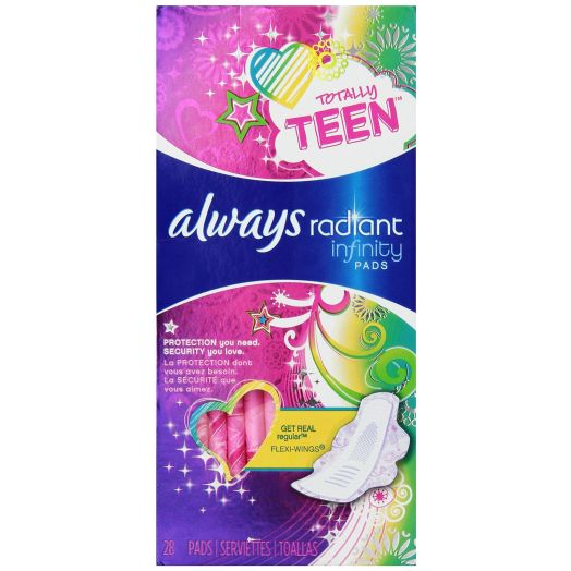 Always Totally Teen Radiant Infinity Pads 28 Count
