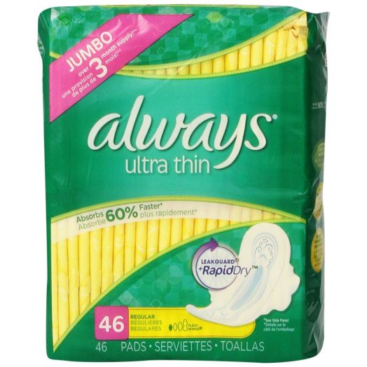 Always Ultra Thin Pads Regular W/Flexi-Wings Unscented 46 Count
